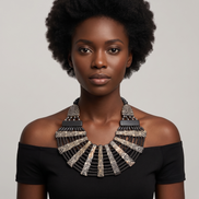 DARK BROWN RESIN AND BONE STATEMENT NECKLACE #FWNK-1905-04