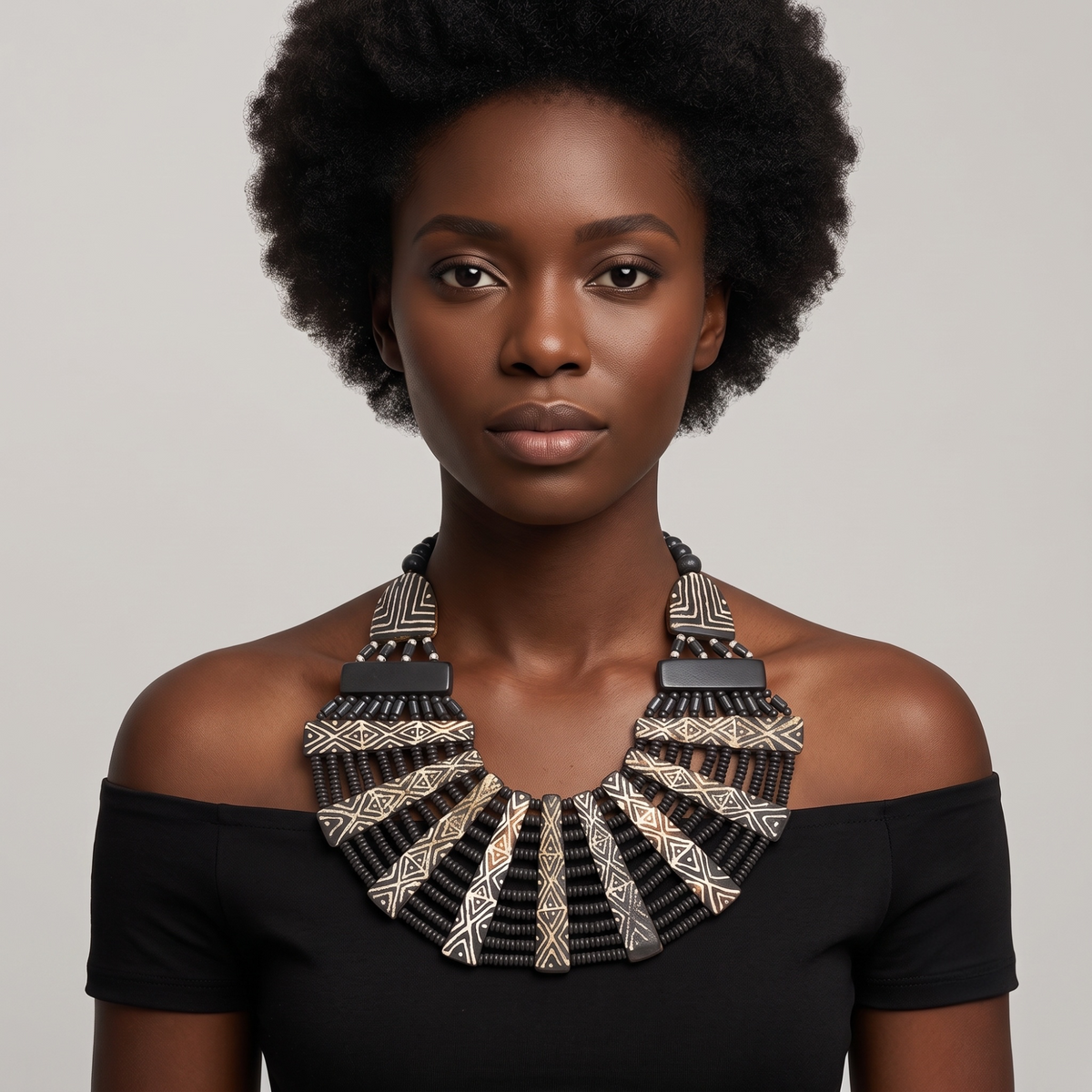 DARK BROWN RESIN AND BONE STATEMENT NECKLACE #FWNK-1905-04