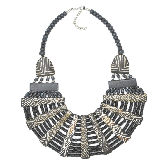 DARK BROWN RESIN AND BONE STATEMENT NECKLACE #FWNK-1905-04