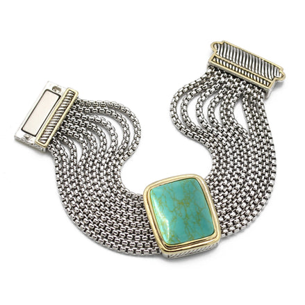 TWO TONE TURQUOISE MULTI STRANDS MAGNETIC CLASP BRACELET#  12504BRTQ (FA18)