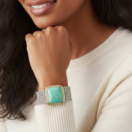 TWO TONE TURQUOISE MULTI STRANDS MAGNETIC CLASP BRACELET#  12504BRTQ (FA18)