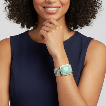 TWO TONE TURQUOISE MULTI STRANDS MAGNETIC CLASP BRACELET#  12504BRTQ (FA18)