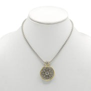 TWO TONE CRYSTAL MARCASITE FINISH  REVERSIBLE PENDANT NECKLACE  # 62988EH(FE16)