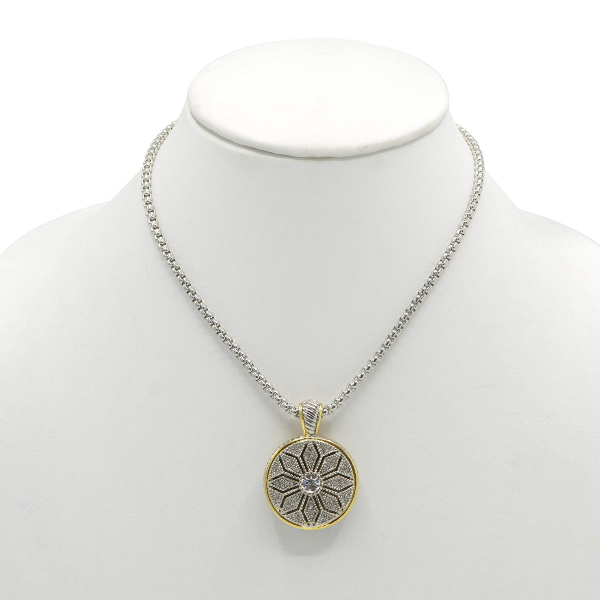 TWO TONE CRYSTAL MARCASITE FINISH  REVERSIBLE PENDANT NECKLACE  # 62988EH(FE16)