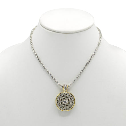 TWO TONE CRYSTAL MARCASITE FINISH  REVERSIBLE PENDANT NECKLACE  # 62988EH(FE16)