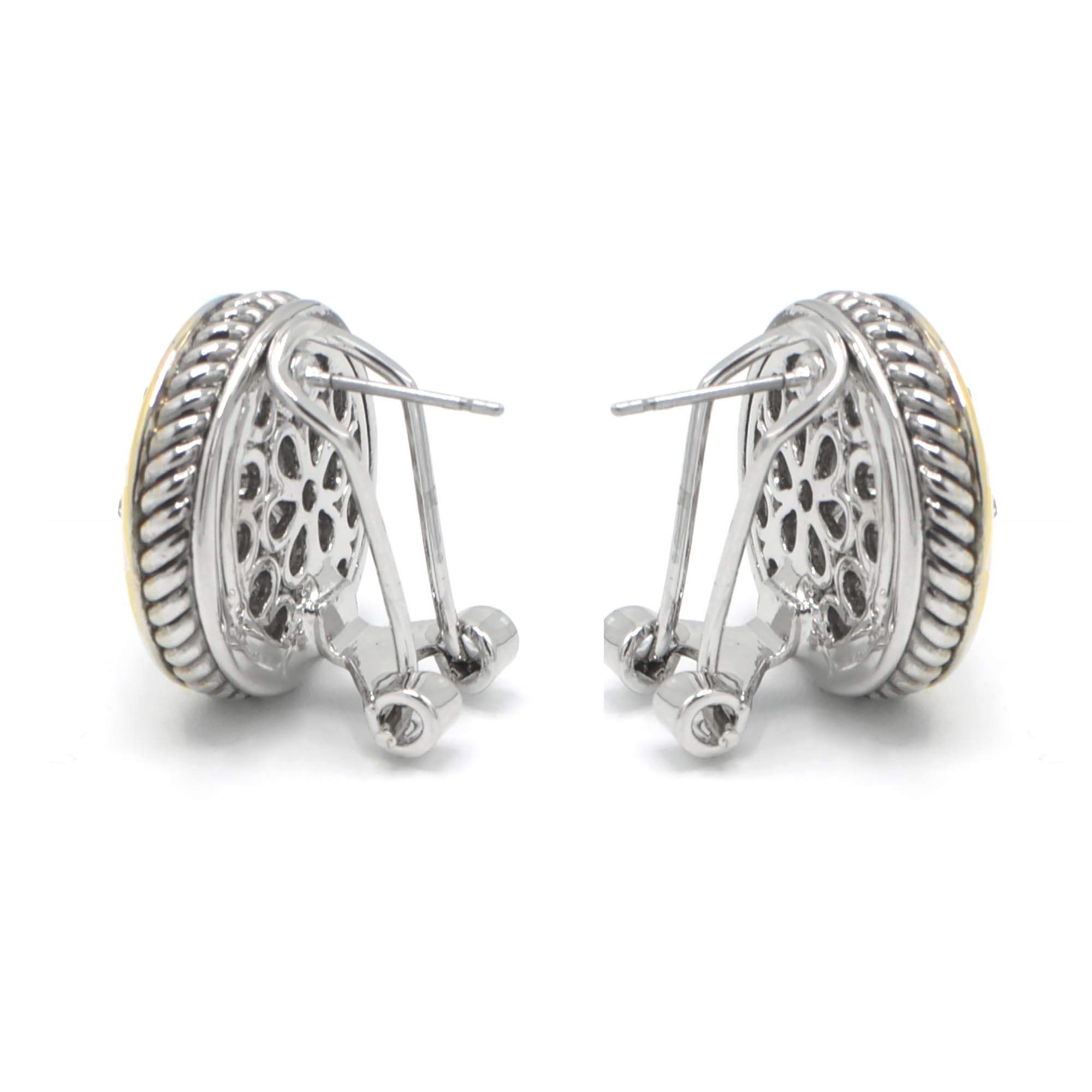 TWO TONE CRYSTAL MARCASITE FINISH ROUND EARRINGS # 62988ER(FE15)