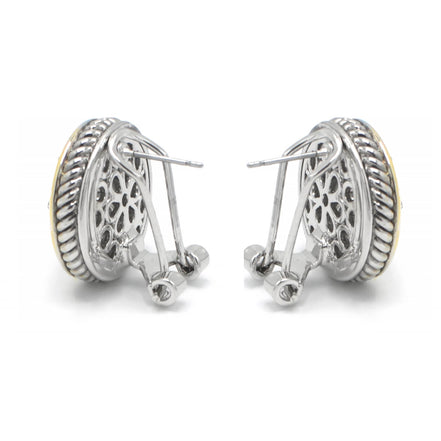 TWO TONE CRYSTAL MARCASITE FINISH ROUND EARRINGS # 62988ER(FE15)