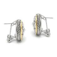 TWO TONE CRYSTAL MARCASITE FINISH ROUND EARRINGS # 62988ER(FE15)