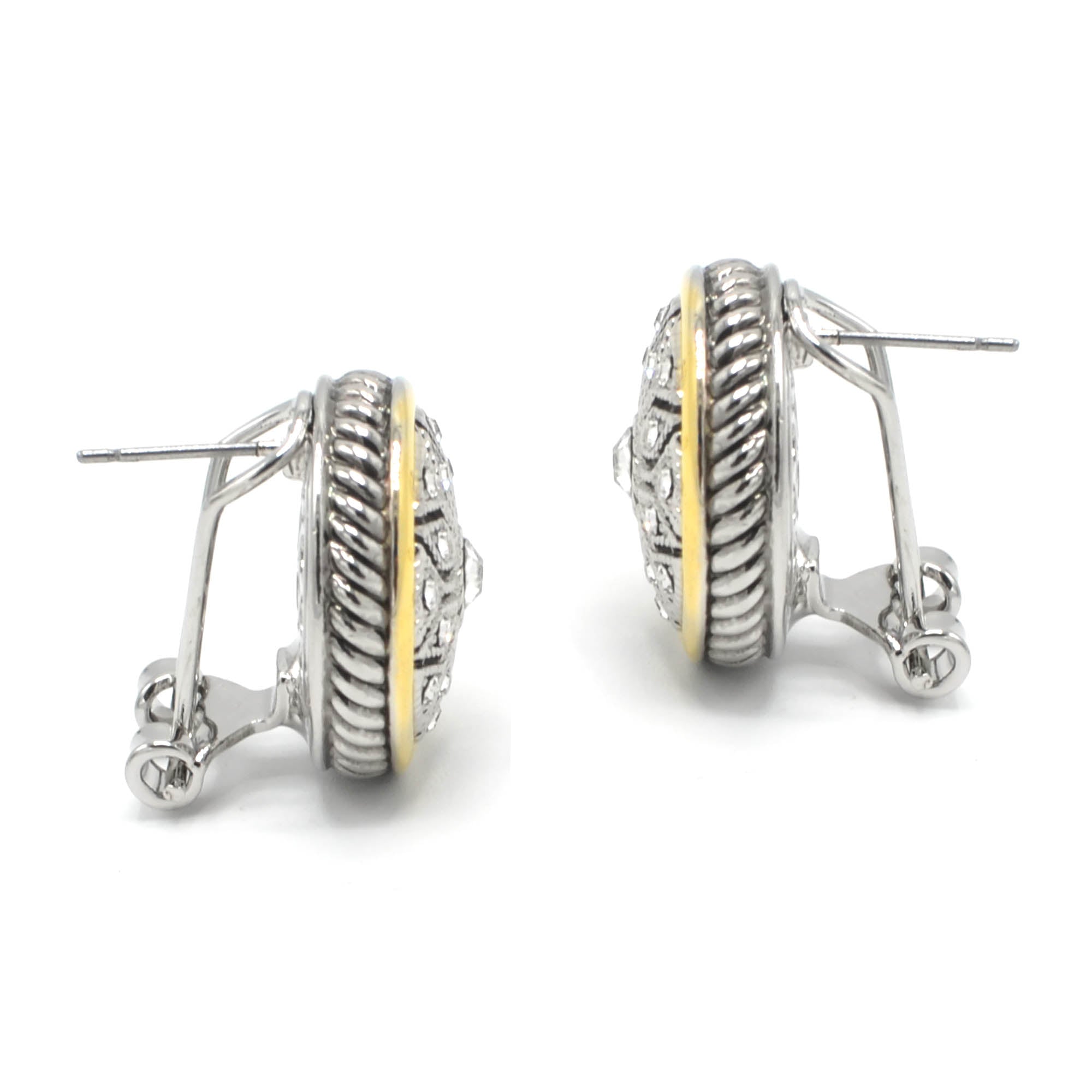 TWO TONE CRYSTAL MARCASITE FINISH ROUND EARRINGS # 62988ER(FE15)