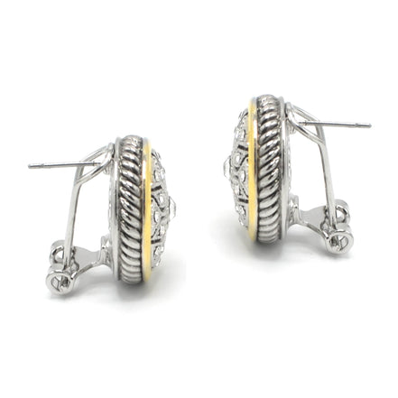 TWO TONE CRYSTAL MARCASITE FINISH ROUND EARRINGS # 62988ER(FE15)