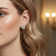 TWO TONE CRYSTAL MARCASITE FINISH ROUND EARRINGS # 62988ER(FE15)