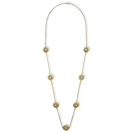 Two-Tone Crystal Marcasite Finish 36" Reversible Necklace with Floral Accents#62990NK-36(FE17)