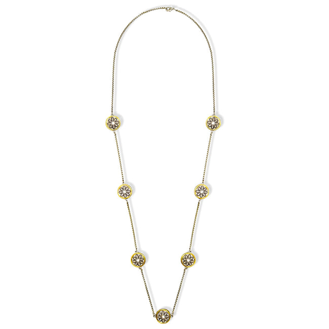 Two-Tone Crystal Marcasite Finish 36" Reversible Necklace with Floral Accents#62990NK-36(FE17)