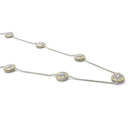 Two-Tone Crystal Marcasite Finish 36" Reversible Necklace with Floral Accents#62990NK-36(FE17)
