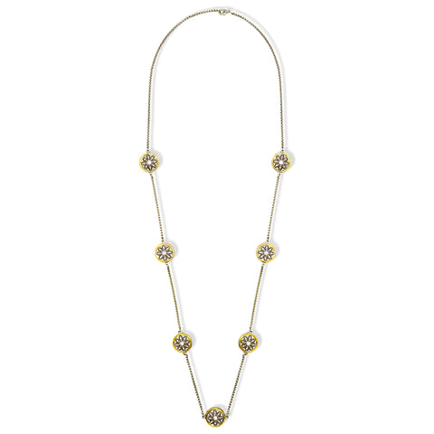 Two-Tone Crystal Marcasite Finish 36" Reversible Necklace with Floral Accents#62990NK-36(FE17)