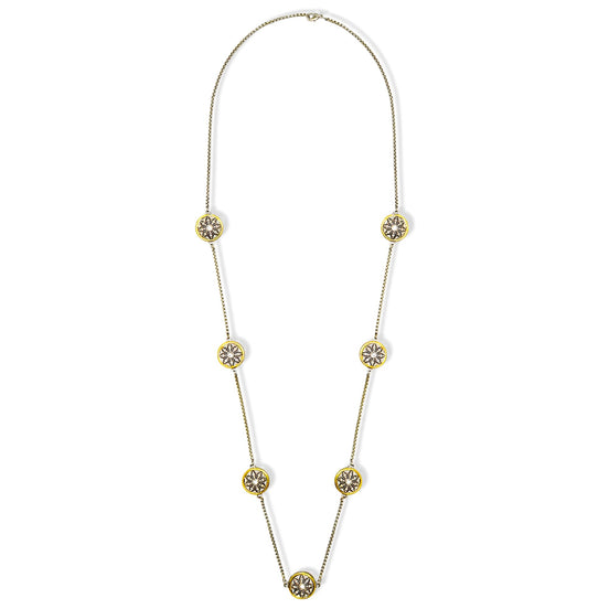 Two-Tone Crystal Marcasite Finish 36" Reversible Necklace with Floral Accents#62990NK-36(FE17)