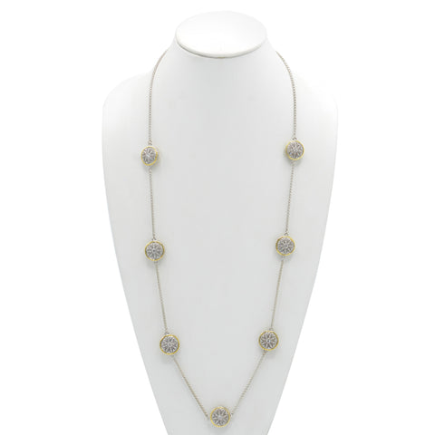Two-Tone Crystal Marcasite Finish 36" Reversible Necklace with Floral Accents#62990NK-36(FE17)