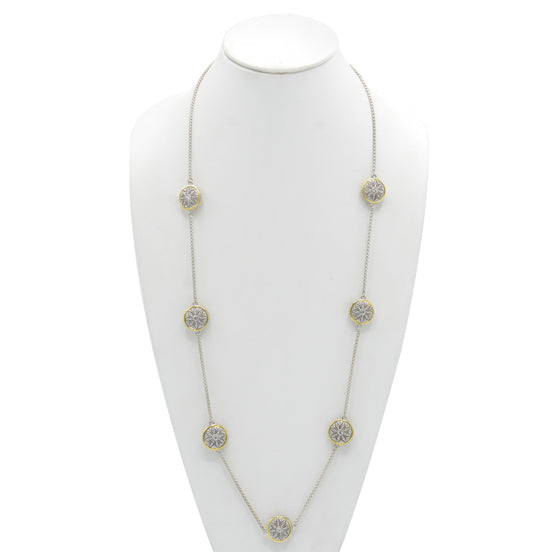 Two-Tone Crystal Marcasite Finish 36" Reversible Necklace with Floral Accents#62990NK-36(FE17)