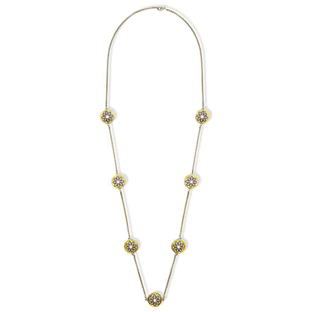 Two-Tone Crystal Marcasite Finish 36" Reversible Necklace with Floral Accents#62990NK-36(FE17)