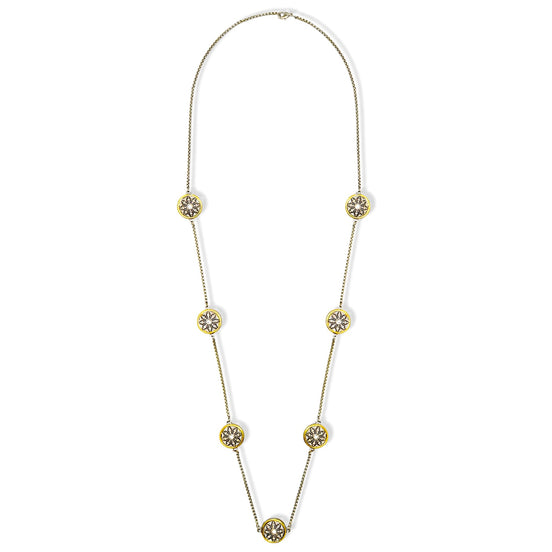 Two-Tone Crystal Marcasite Finish 36" Reversible Necklace with Floral Accents#62990NK-36(FE17)
