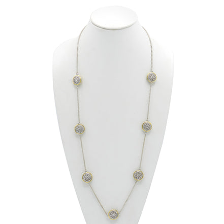 Two-Tone Crystal Marcasite Finish 36" Reversible Necklace with Floral Accents#62990NK-36(FE17)