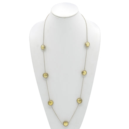 Two-Tone Crystal Marcasite Finish 36" Reversible Necklace with Floral Accents#62990NK-36(FE17)