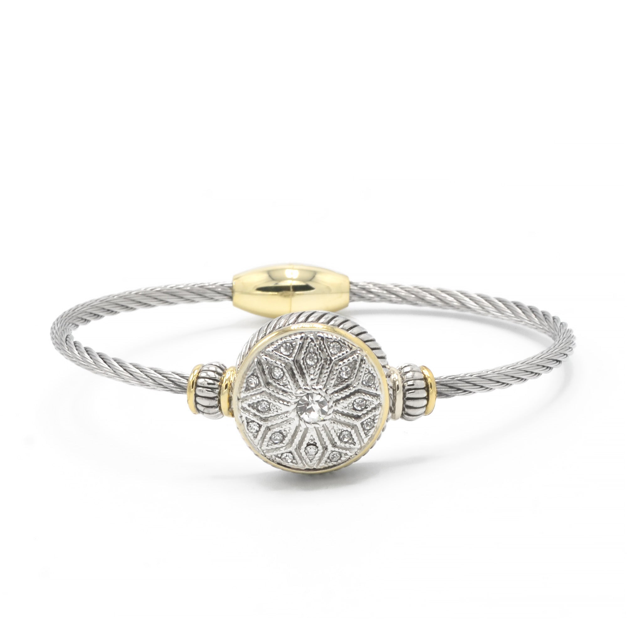 TWO TONE CRYSTAL MARCASITE FINISH  TWISTED ROPE  BRACELET #62991BR(FE14)