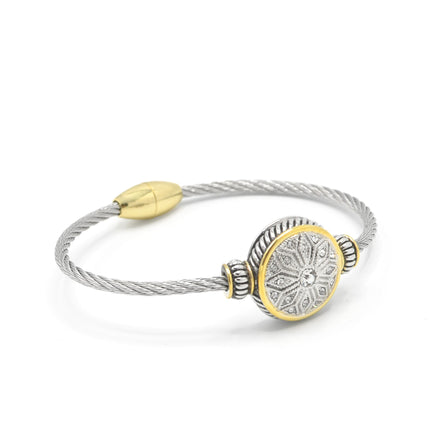 TWO TONE CRYSTAL MARCASITE FINISH  TWISTED ROPE  BRACELET #62991BR(FE14)