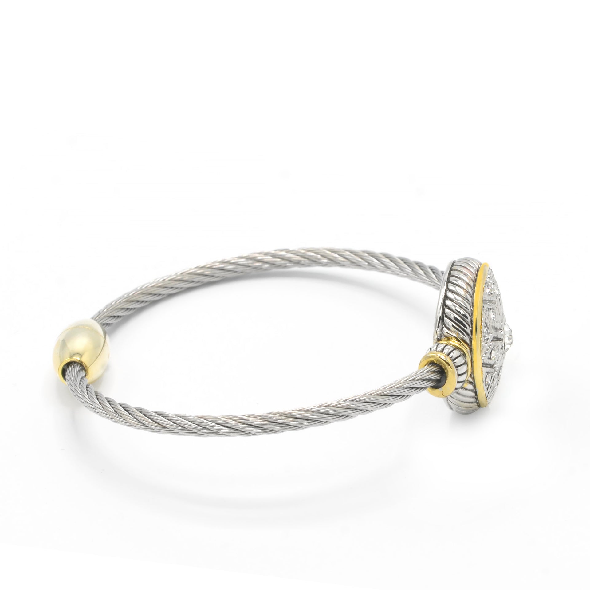TWO TONE CRYSTAL MARCASITE FINISH  TWISTED ROPE  BRACELET #62991BR(FE14/FE17)