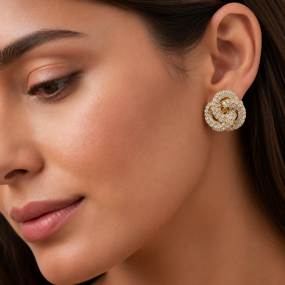 Gold Rhinestone Crystal Interlock Earrings #SQ5413G (LF26/NB6)