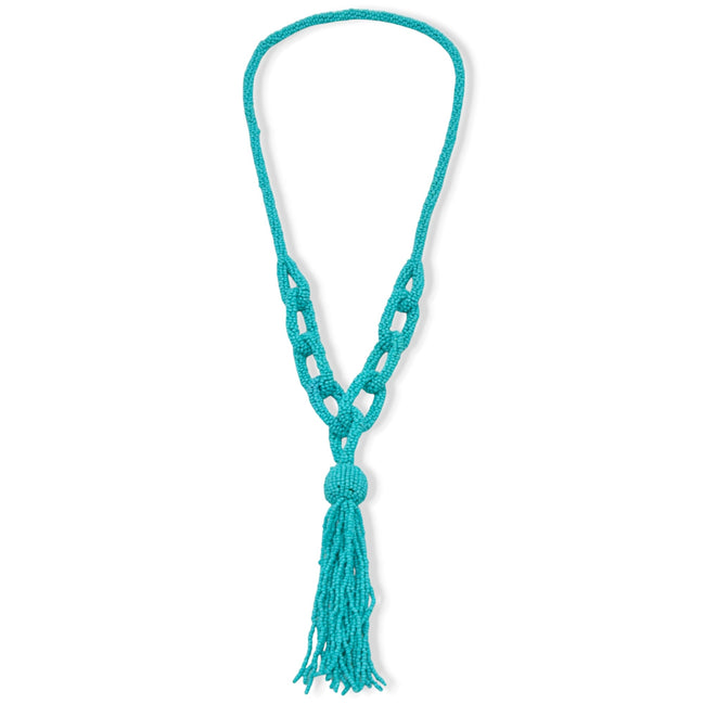 Turquoise Seed Bead Long Tassel Necklace#N2271 TURQ