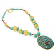 GOLD TURQUOISE PENDANT MULTI COLOR BEADS NECKLACES #FWNK-1702-53
