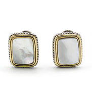 TWO TONE MOTHER OF PEARL ENGRAVED STUD EARRING #12505ER-MOP