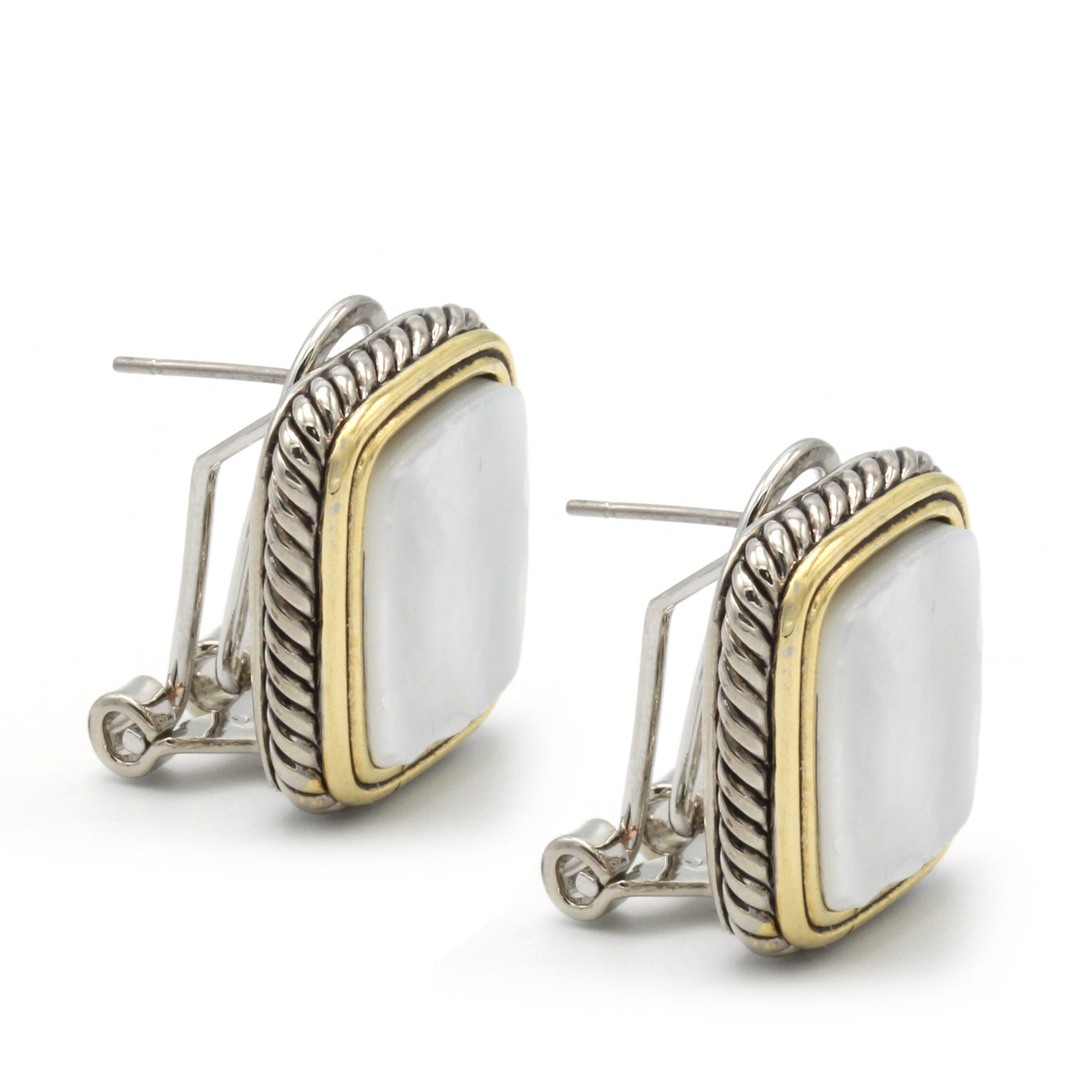 TWO TONE MOTHER OF PEARL ENGRAVED STUD EARRING #12505ER-MOP