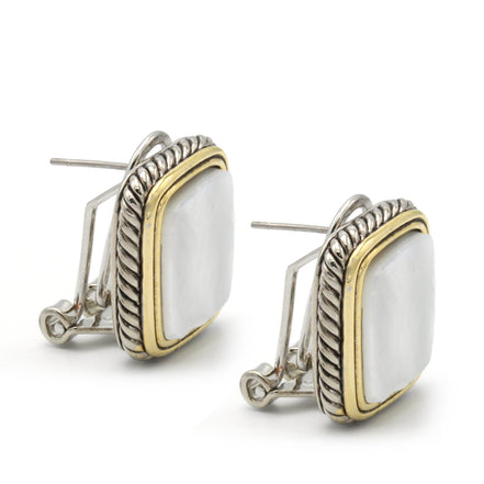 TWO TONE MOTHER OF PEARL ENGRAVED STUD EARRING #12505ER-MOP
