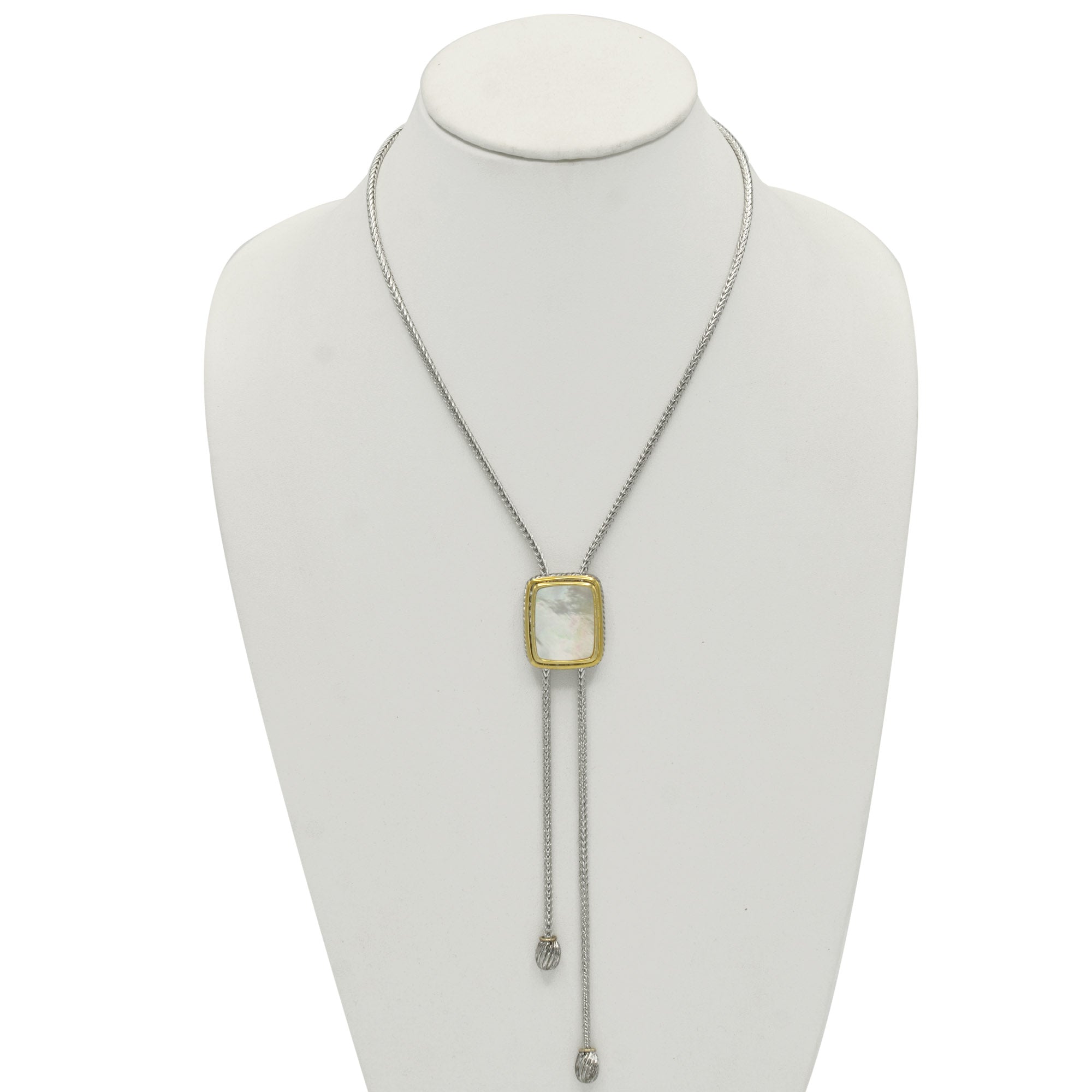 TWO TONE MOTHER OF PEARL PENDANT ENGRAVED TASSEL NECKLACE #12505NK-MOP (FE18/FC18)