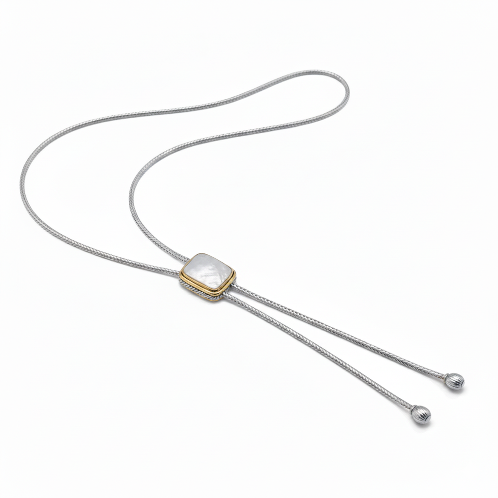 TWO TONE MOTHER OF PEARL PENDANT ENGRAVED TASSEL NECKLACE #12505NK-MOP (FE18/FC18)