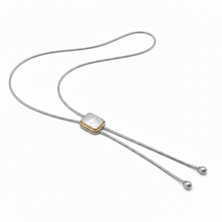 TWO TONE MOTHER OF PEARL PENDANT ENGRAVED TASSEL NECKLACE #12505NK-MOP (FE18/FC18)