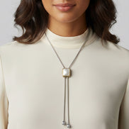 TWO TONE MOTHER OF PEARL PENDANT ENGRAVED TASSEL NECKLACE #12505NK-MOP (FE18/FC18)