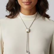 TWO TONE MOTHER OF PEARL PENDANT ENGRAVED TASSEL NECKLACE #12505NK-MOP (FE18/FC18)