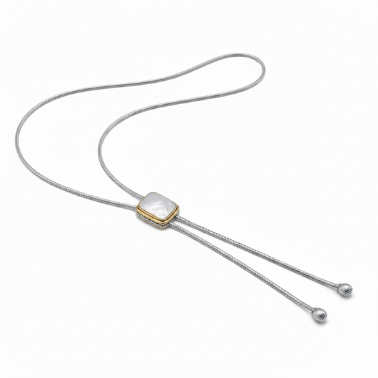 TWO TONE MOTHER OF PEARL PENDANT ENGRAVED TASSEL NECKLACE #12505NK-MOP (FE18/FC18)