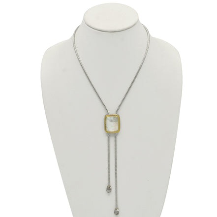 TWO TONE MOTHER OF PEARL PENDANT ENGRAVED TASSEL NECKLACE #12505NK-MOP (FE18/FC18)