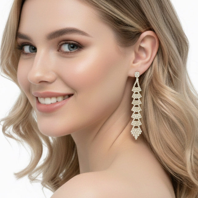Rhinestones Crystal Chandelier Drop Earrings #SQ6025G (ID12)