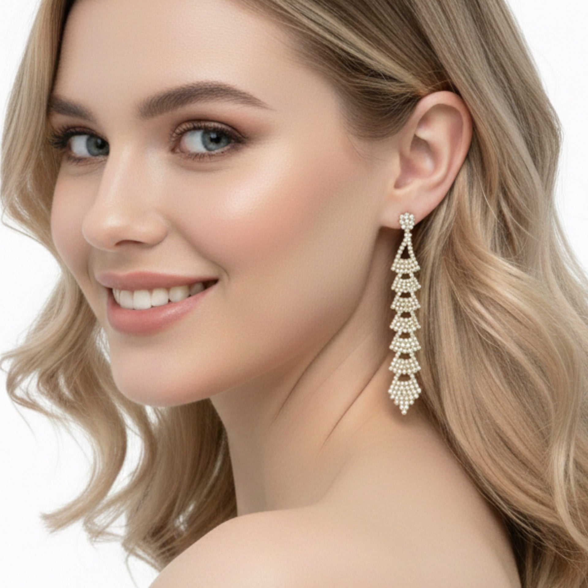 Rhinestones Crystal Chandelier Drop Earrings #SQ6025G (ID12/IF11)