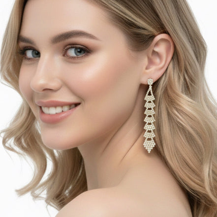 Rhinestones Crystal Chandelier Drop Earrings #SQ6025G (ID12/IF11)