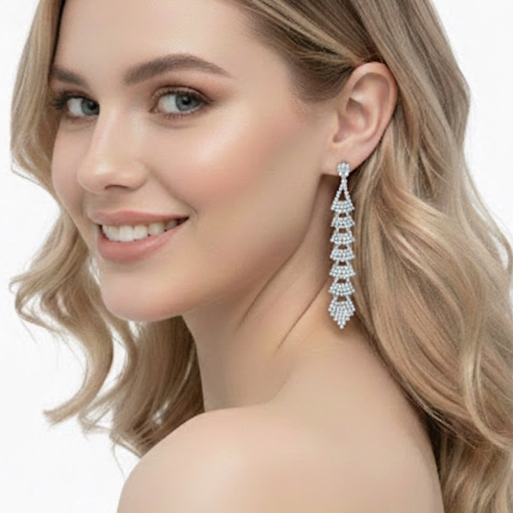 Rhinestones Crystal Silver Chandelier Drop Earrings  #SQ6025S(IC12)