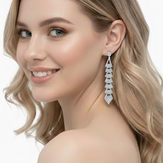 Rhinestones Crystal Silver Chandelier Drop Earrings  #SQ6025S(IC12)