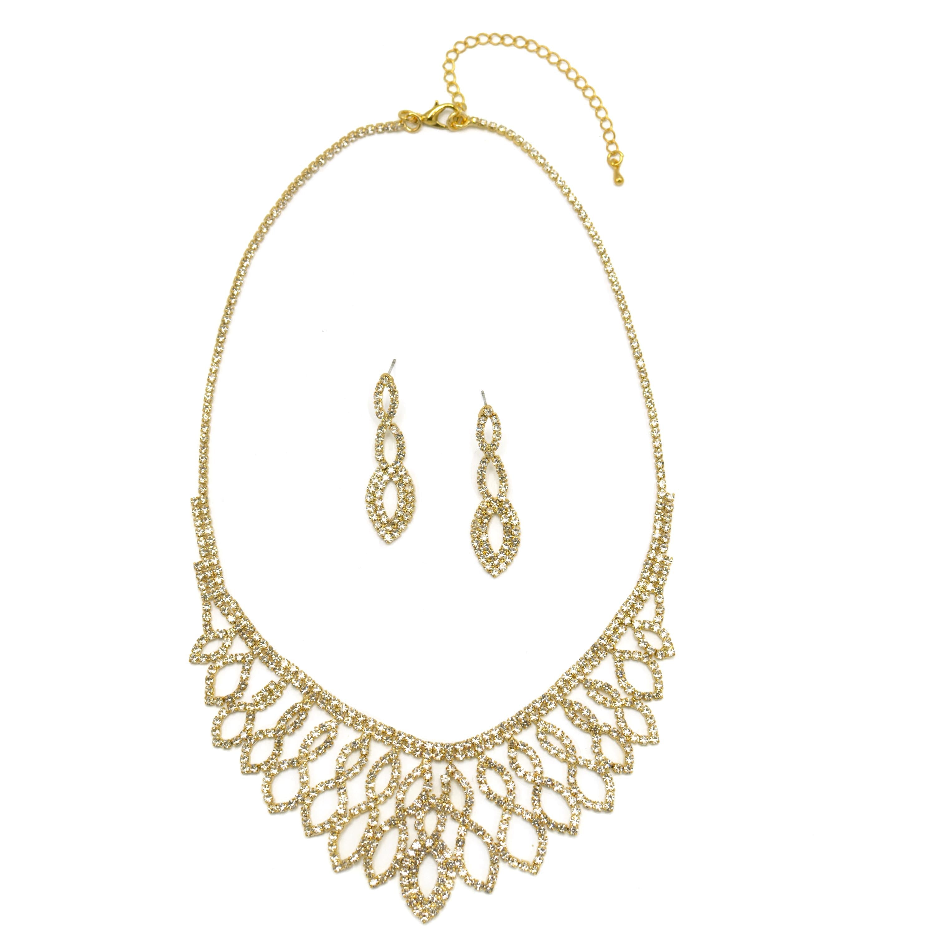 GOLD CRYSTAL CHOKER NECKLACE AND EARRINGS SET #SQ6027G (AF5/TF3)