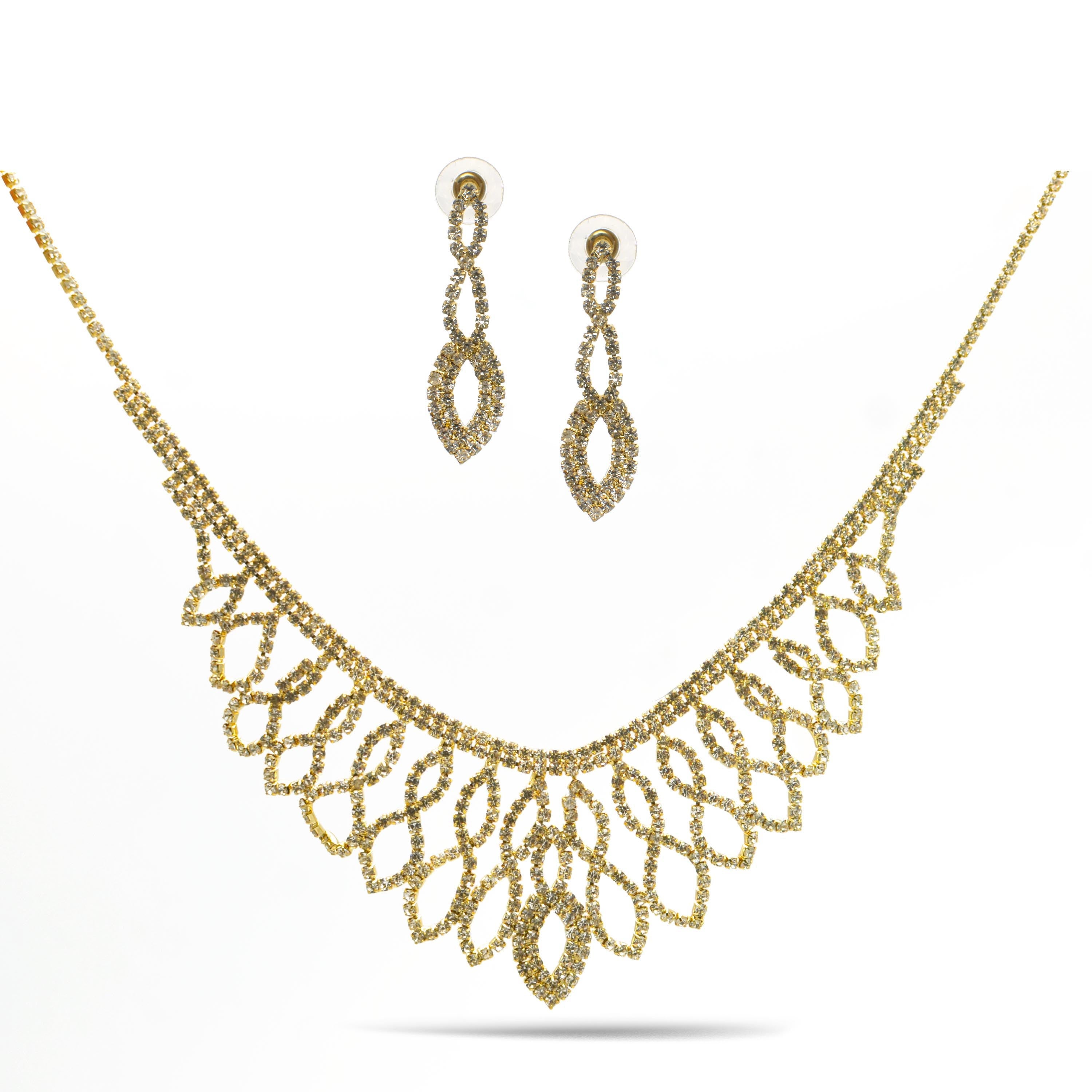 GOLD CRYSTAL CHOKER NECKLACE AND EARRINGS SET #SQ6027G (AF5/TF3)