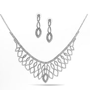 SILVER CRYSTAL CHOKER NECKLACE AND EARRINGS SET #SQ6027S